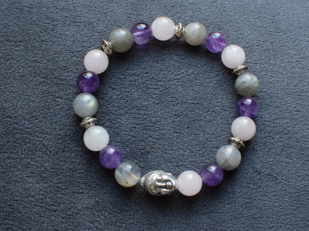 Bracelet d'intention - Sérénité sacrée (Labradorite, quartz rose, améthyste)