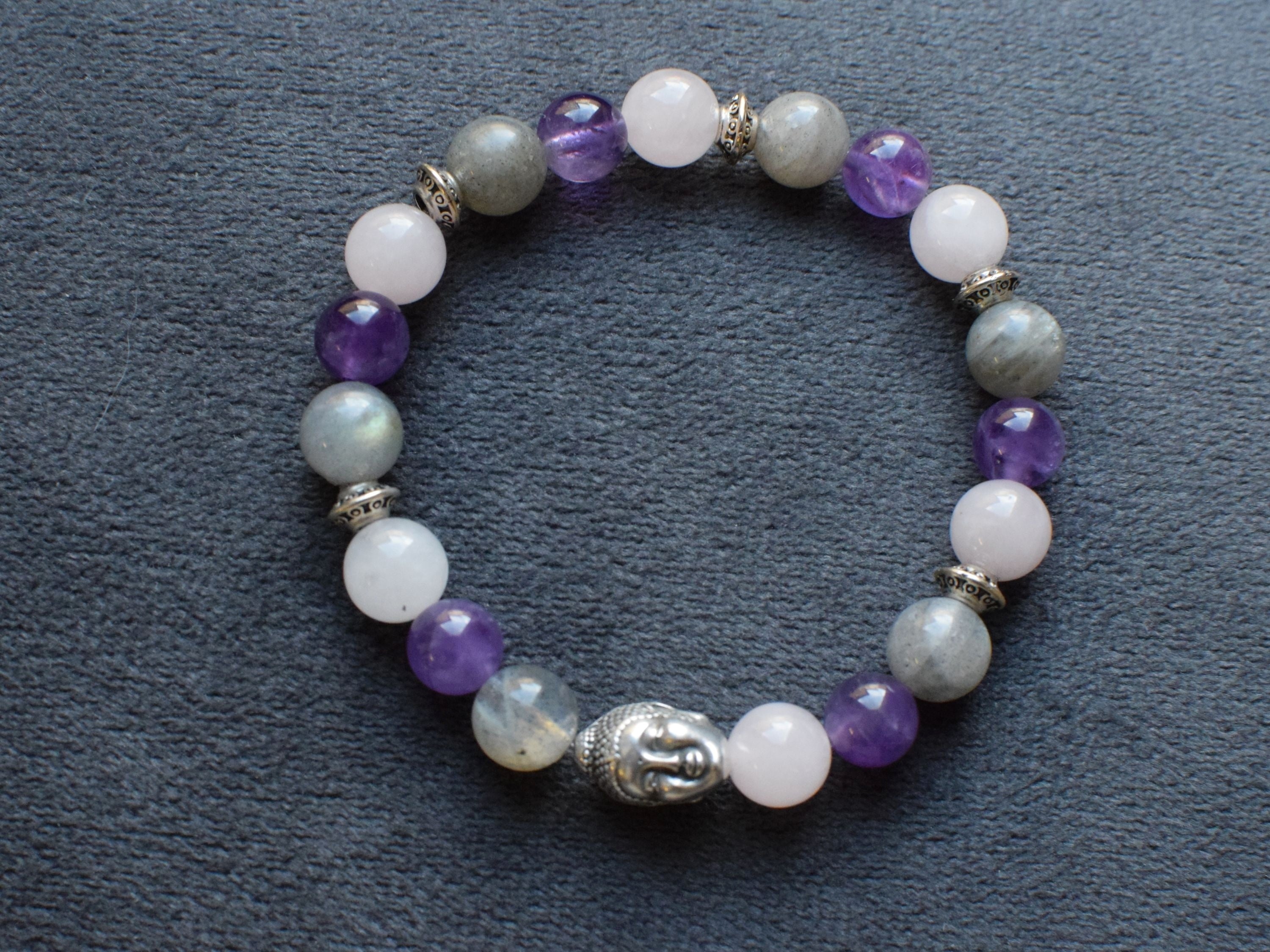 Bracelet d'intention - Sérénité sacrée (Labradorite, quartz rose, améthyste)