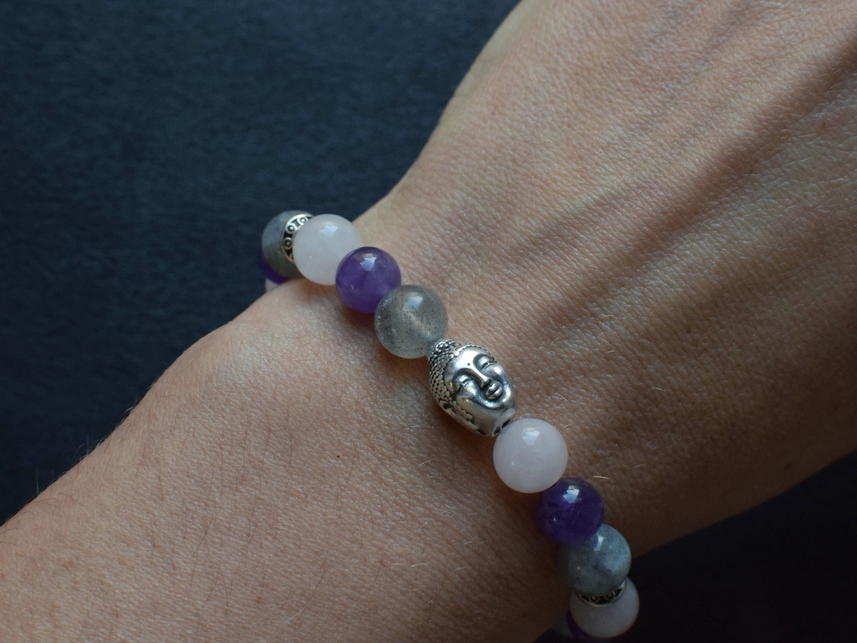 Bracelet d'intention - Sérénité sacrée (Labradorite, quartz rose, améthyste)