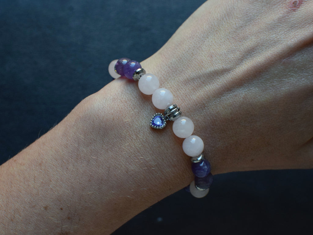 Bracelet d'intention - Eclat de tendresse (Quartz rose & Améthyste)