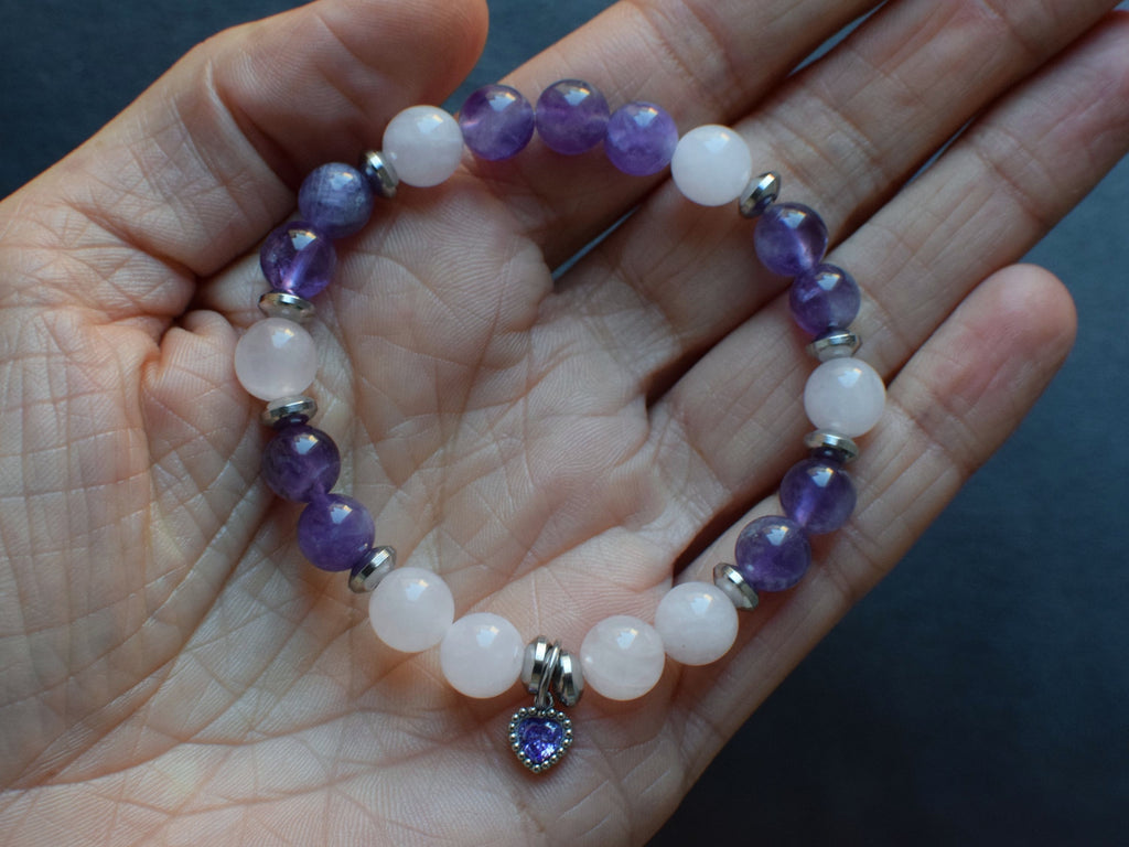 Bracelet d'intention - Eclat de tendresse (Quartz rose & Améthyste)