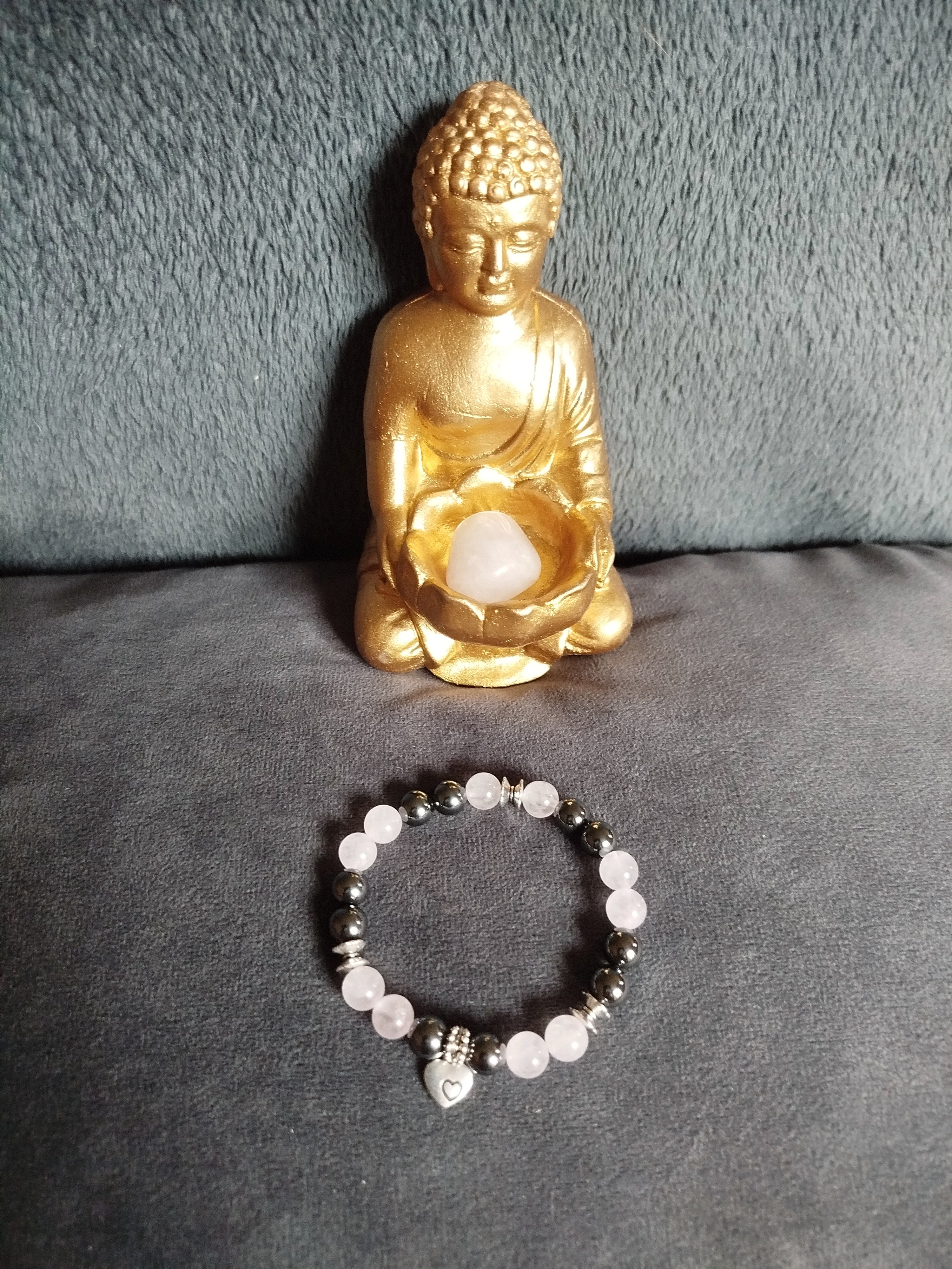 Bracelet d'intention - Lien sincère (Quartz rose & hématite)