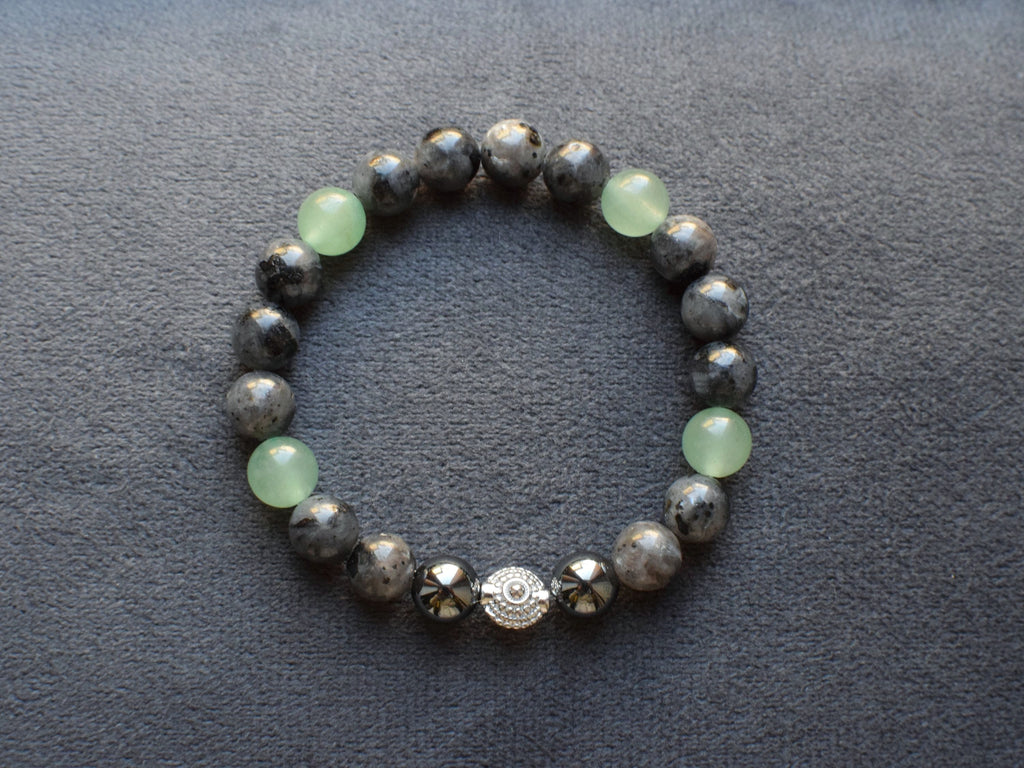Bracelet d'intention - Force silencieuse (Larvikite, hématite & aventurine verte)