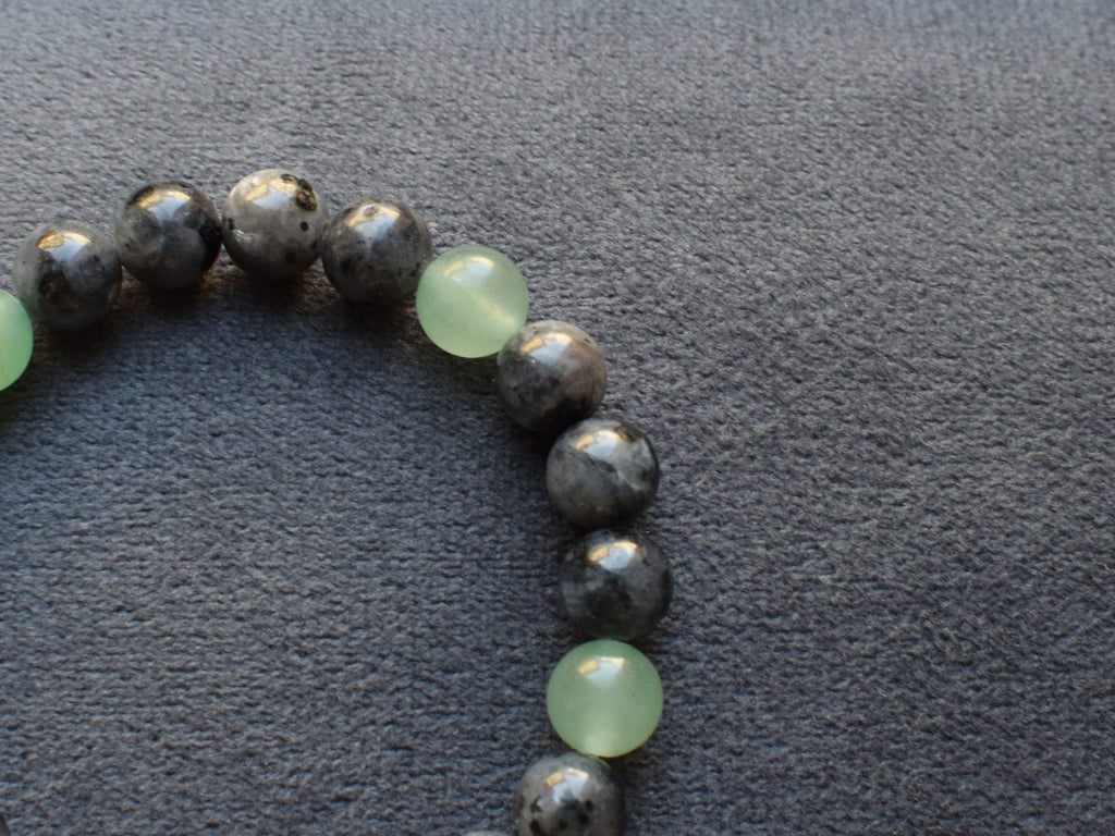 Bracelet d'intention - Force silencieuse (Larvikite, hématite & aventurine verte)