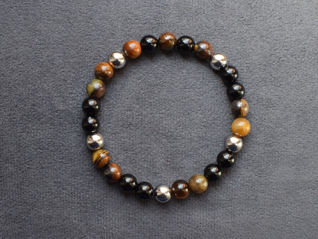 Bracelet d'intention - Force solaire (Œil de tigre & onyx noire)