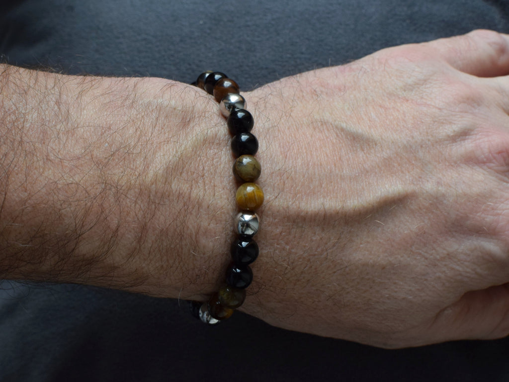 Bracelet d'intention - Force solaire (Œil de tigre & onyx noire)
