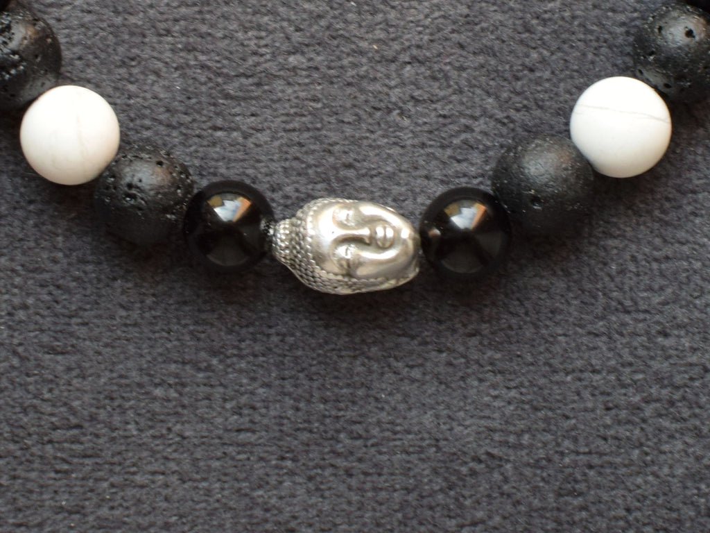 Bracelet d'intention - Calme éveillé (Onyx Noir, Pierre de Lave & Howlite Blanche)