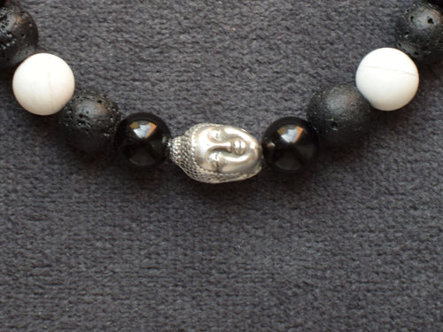 Bracelet d'intention - Calme éveillé (Onyx Noir, Pierre de Lave & Howlite Blanche)