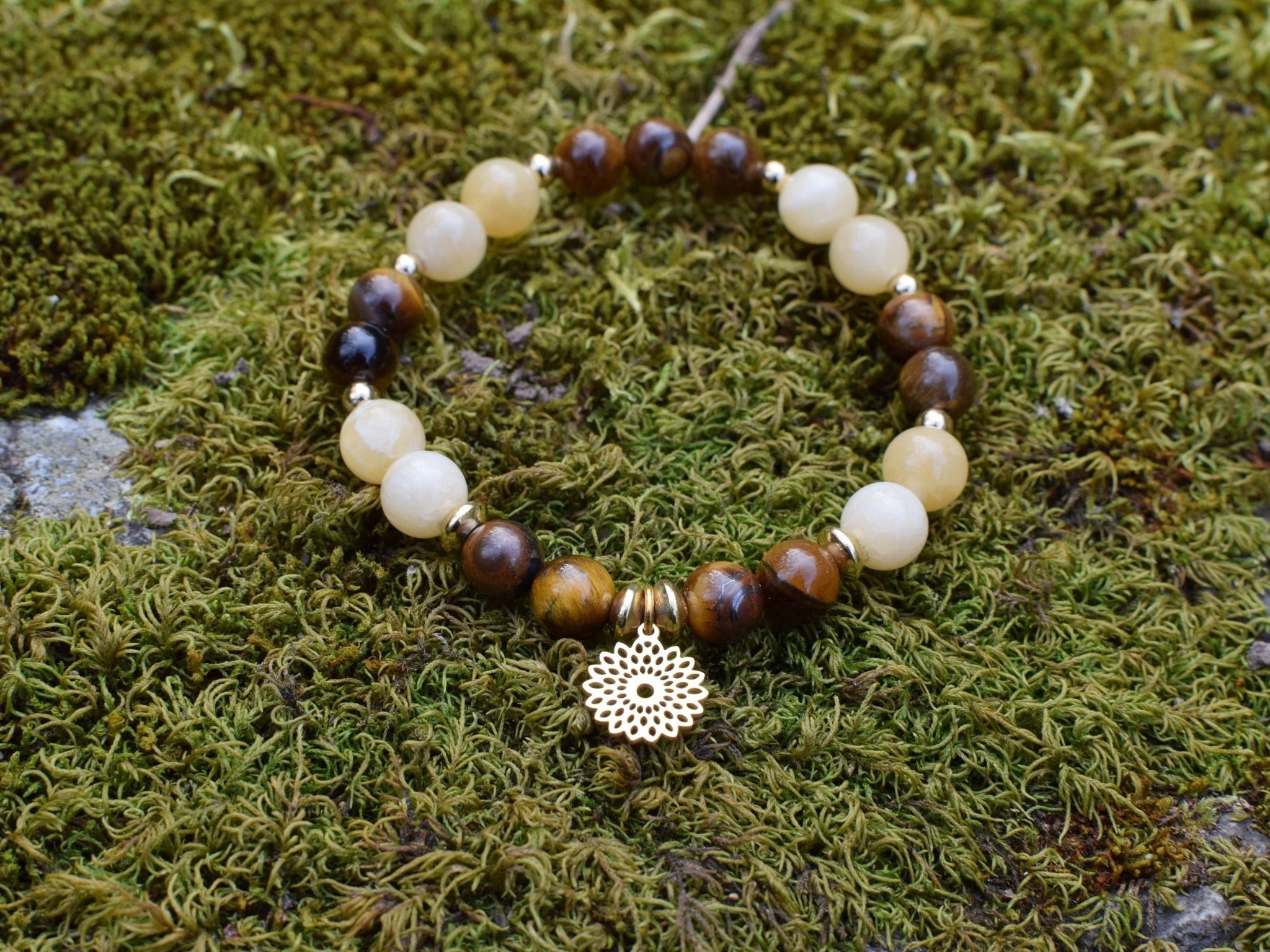 Bracelet d'intention - Equilibre solaire (Œil de tigre & Calcite orange)