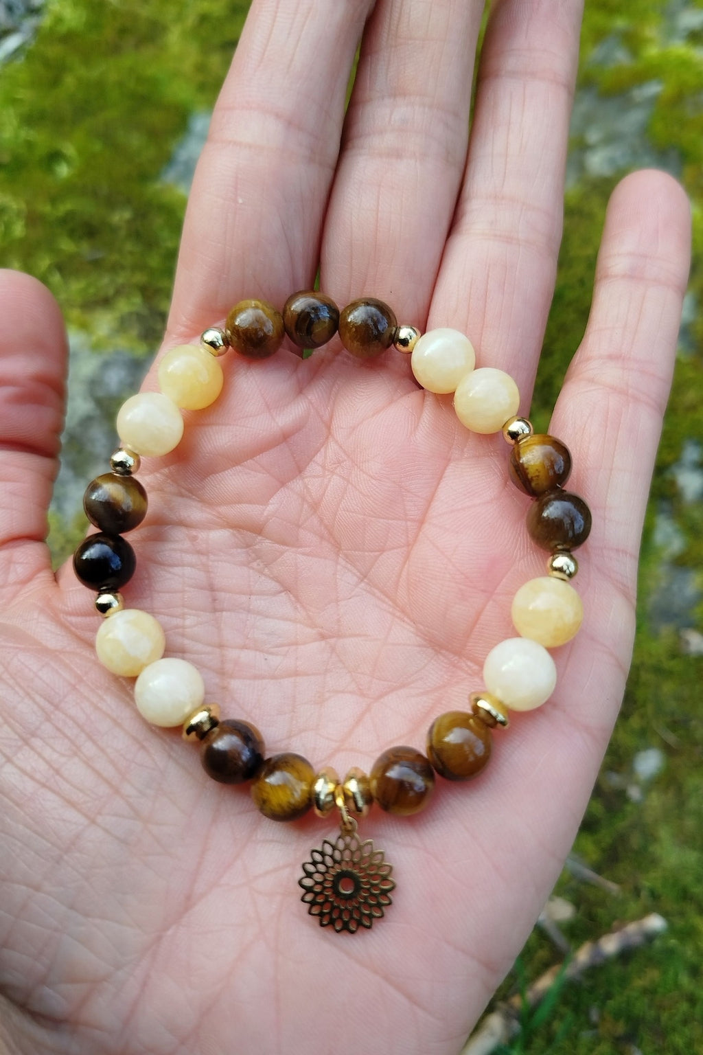 Bracelet d'intention - Equilibre solaire (Œil de tigre & Calcite orange)