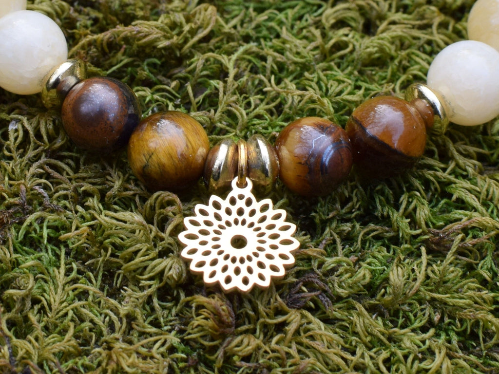Bracelet d'intention - Equilibre solaire (Œil de tigre & Calcite orange)