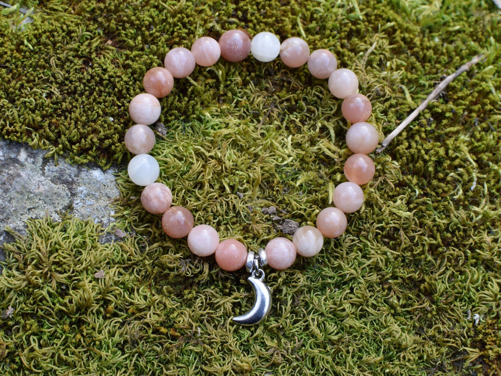 Bracelet d'intention - Lune naissante (Pierre de lune multicolore)