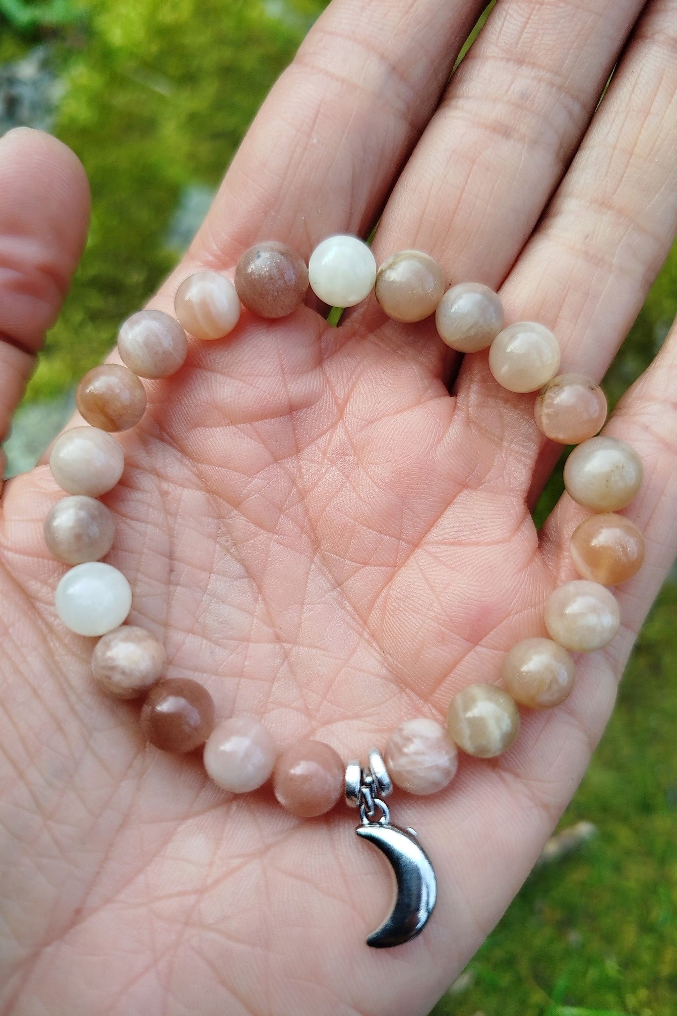 Bracelet d'intention - Lune naissante (Pierre de lune multicolore)