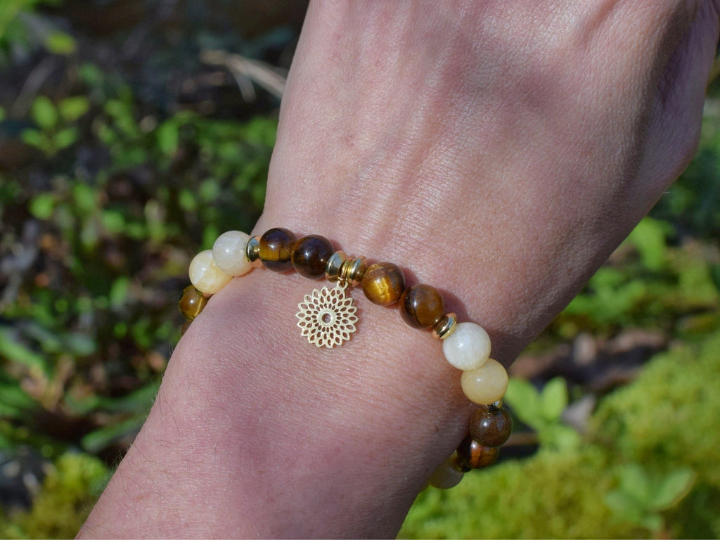 Bracelet d'intention - Equilibre solaire (Œil de tigre & Calcite orange)
