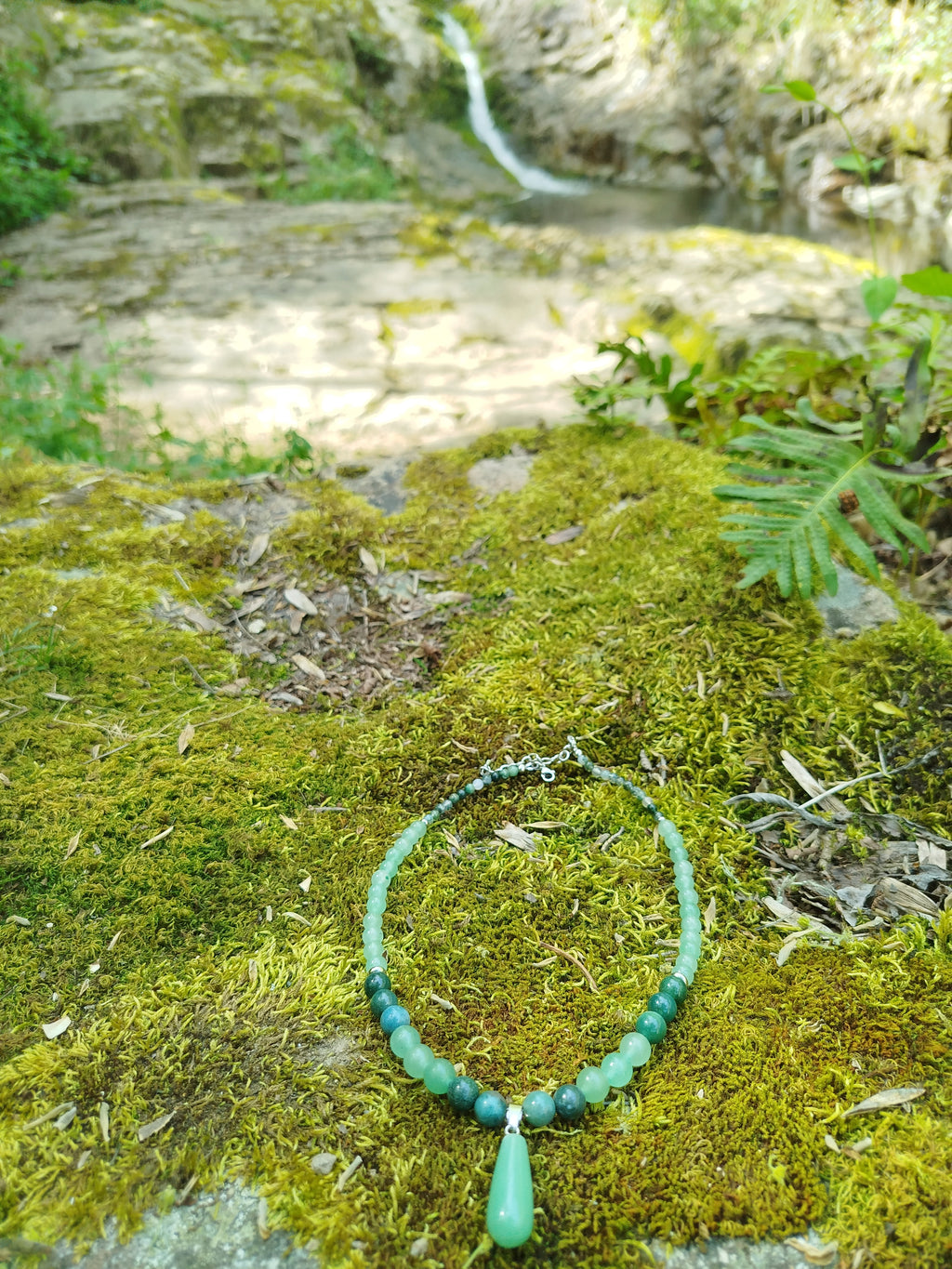 Collier d’intention - Clair sous-bois (Agate mousse & aventurine verte)