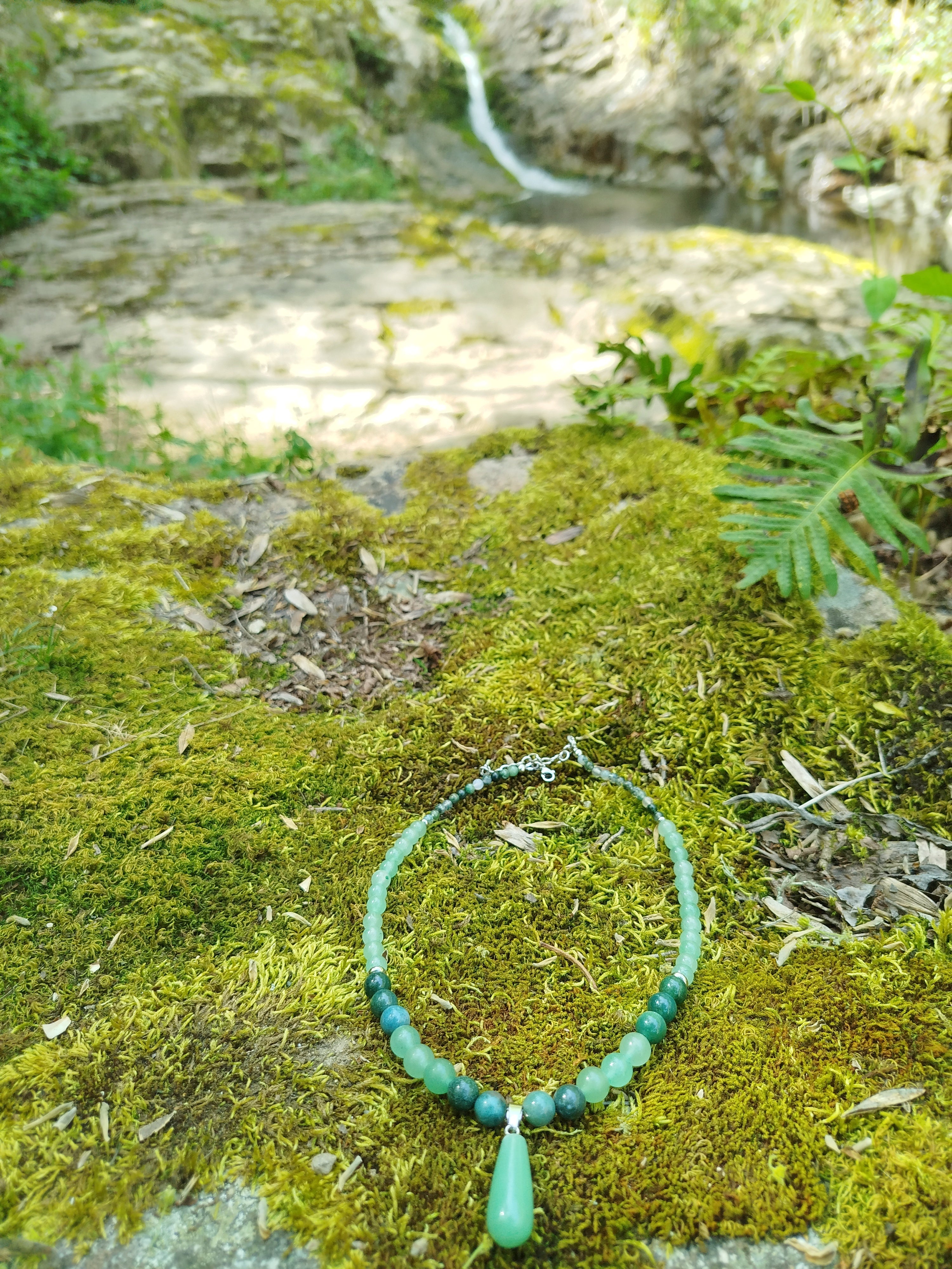 Collier d’intention - Clair sous-bois (Agate mousse & aventurine verte)