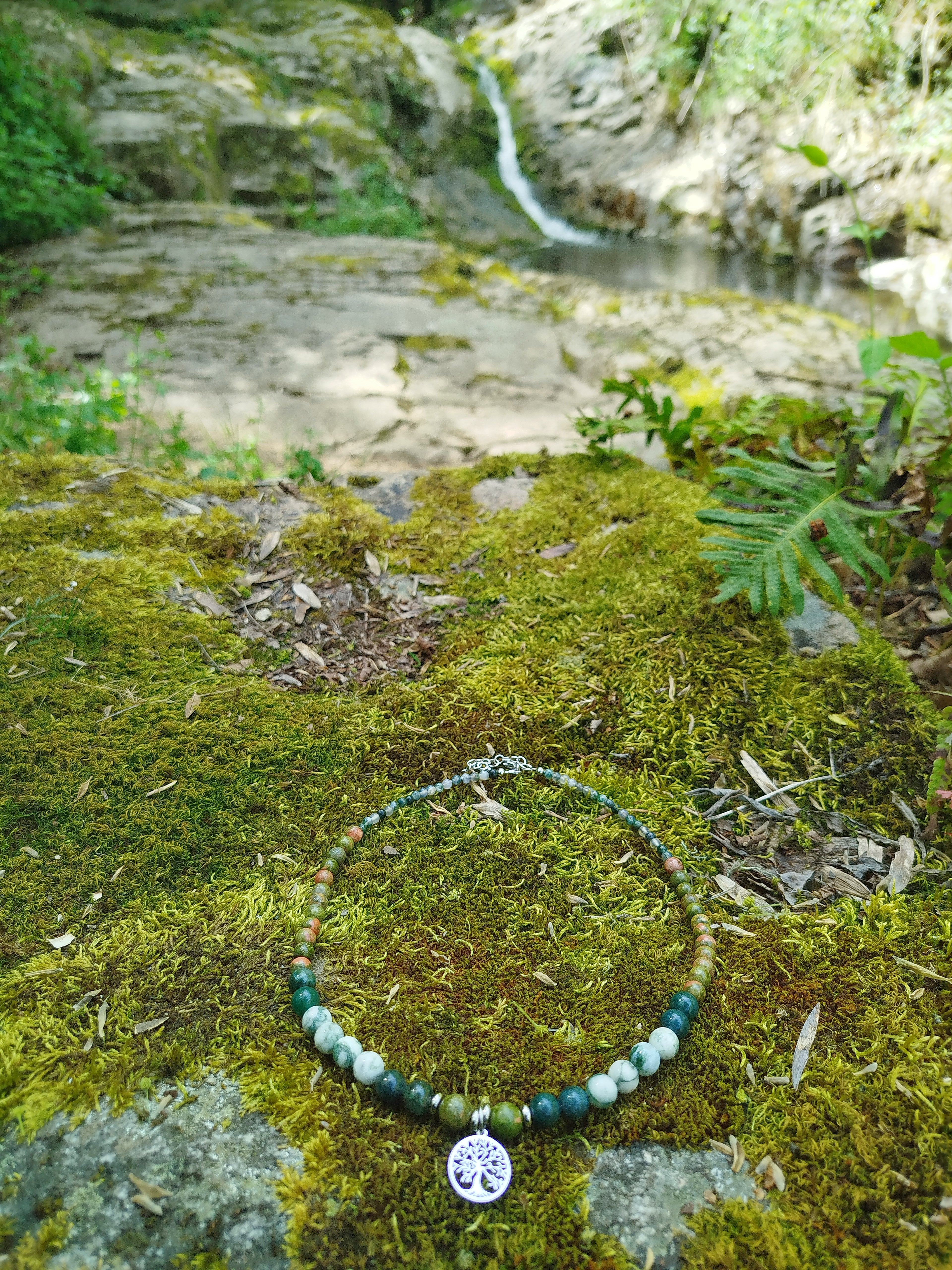 Collier d’intention - Terre d'ancrage (Unakite, agate mousse & agate arbre)