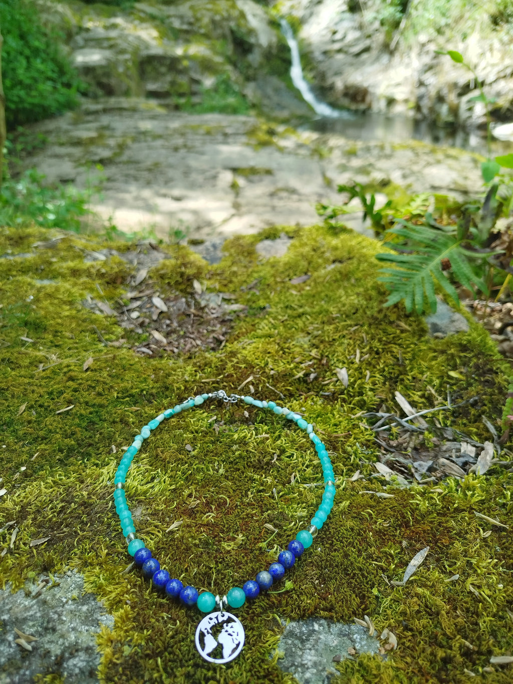 Collier d’intention - Monde intérieur (Lapis lazuli, amazonite & cristal de roche)