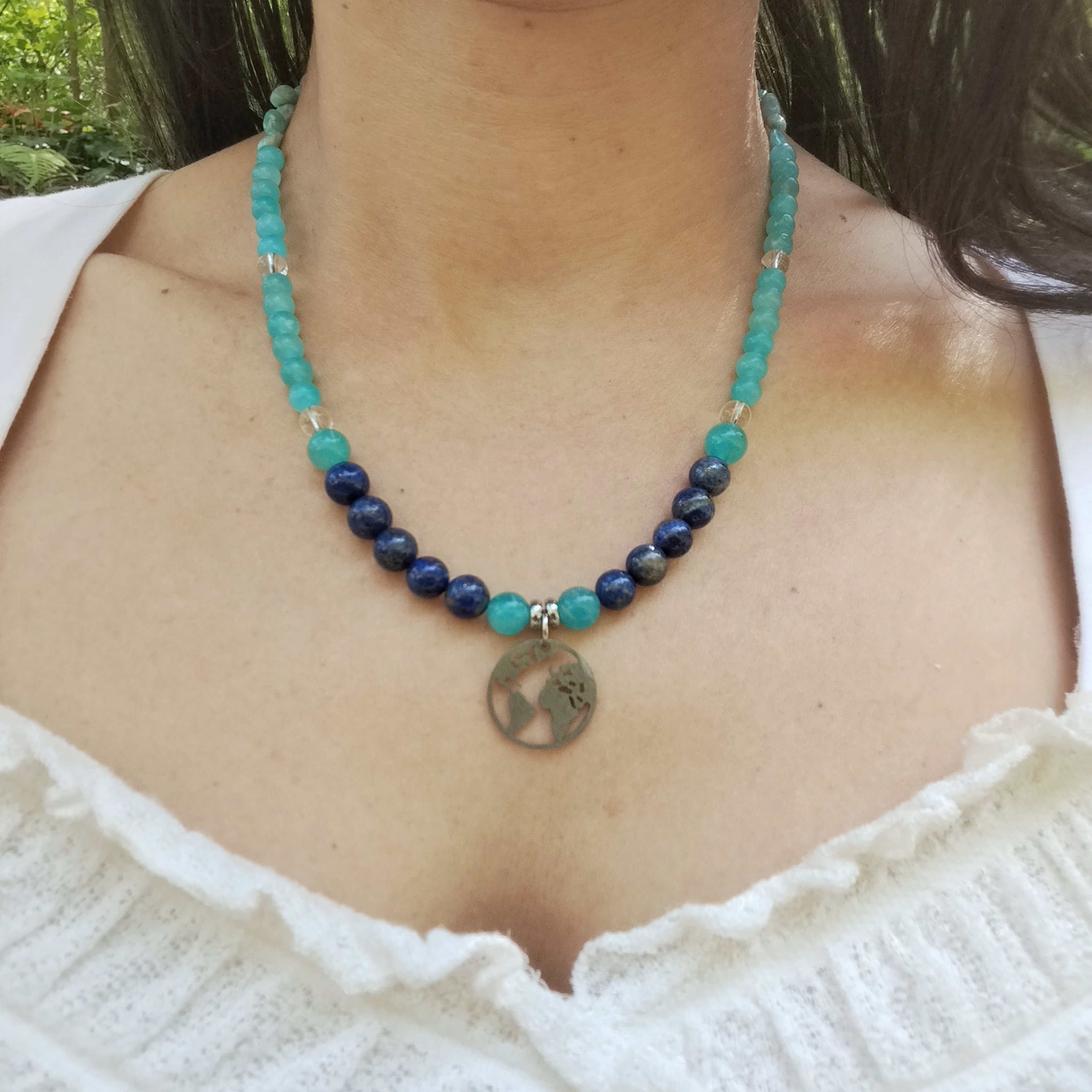 Collier d’intention - Monde intérieur (Lapis lazuli, amazonite & cristal de roche)