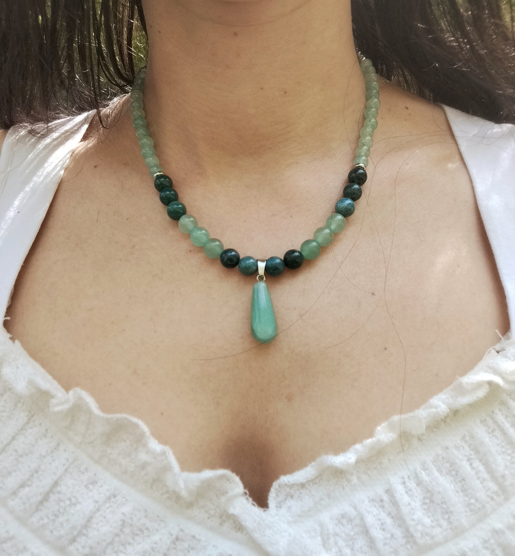 Collier d’intention - Clair sous-bois (Agate mousse & aventurine verte)