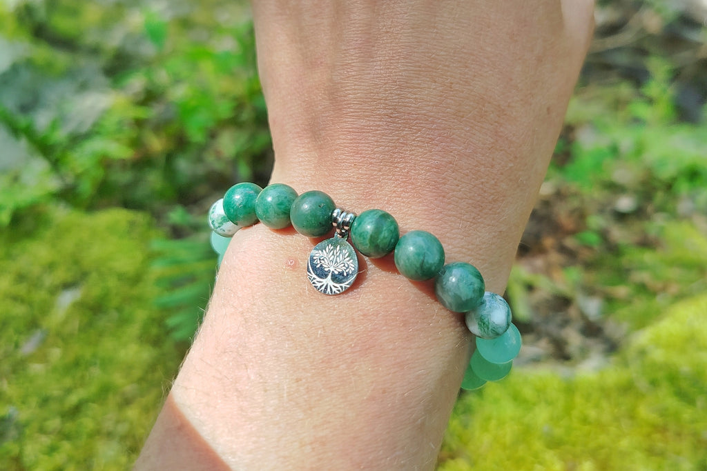 Bracelet d’intention - Vert profond (Budstone, agate arbre & aventurine verte)