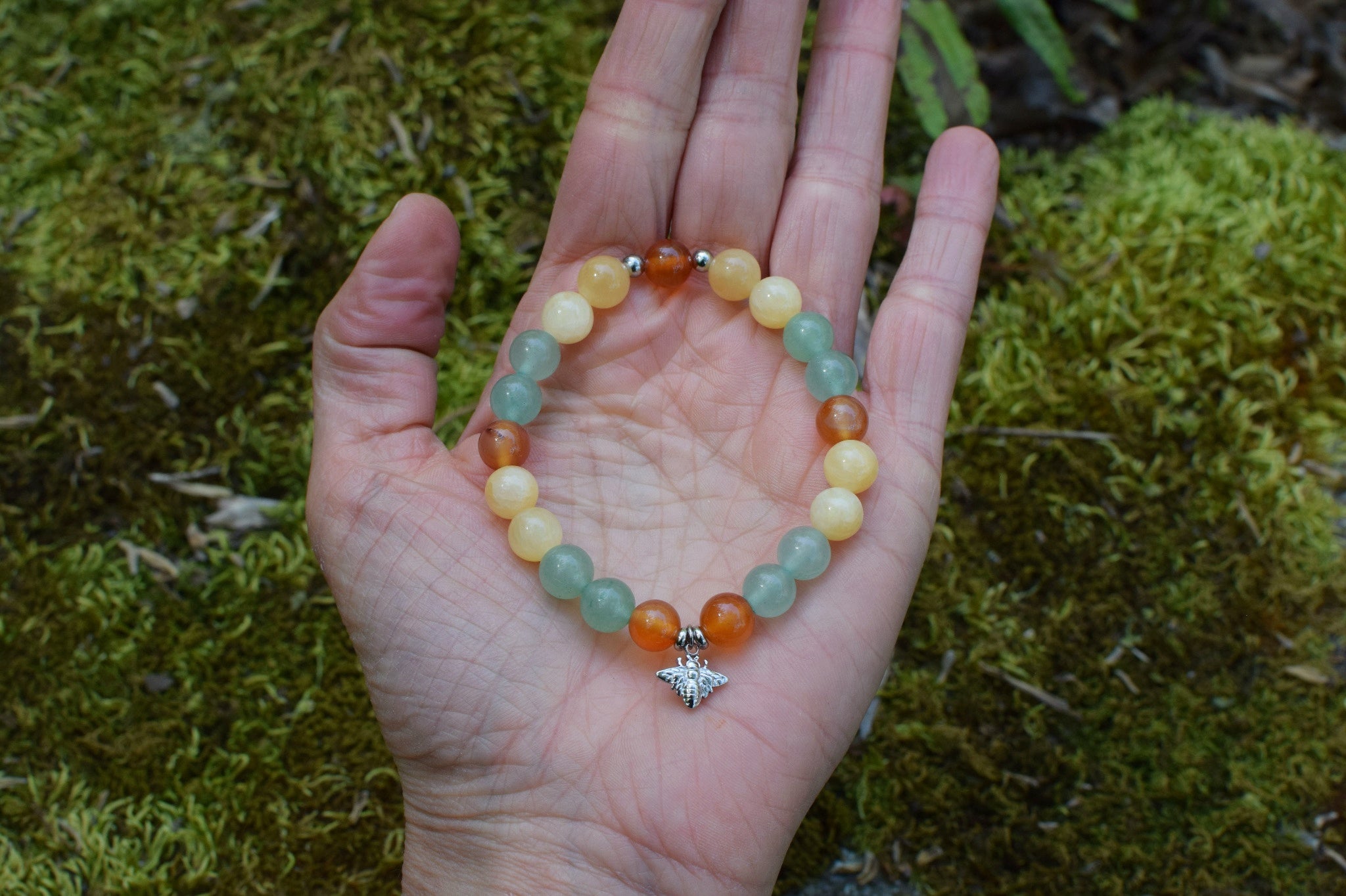 Bracelet d’intention - Ruche vivante (Aventurine, calcite orange & cornaline)
