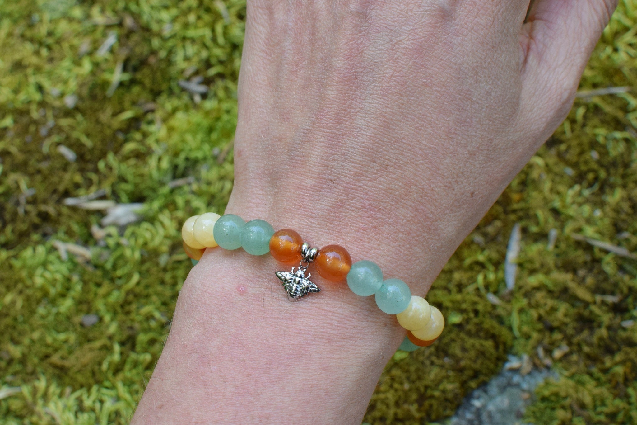 Bracelet d’intention - Ruche vivante (Aventurine, calcite orange & cornaline)