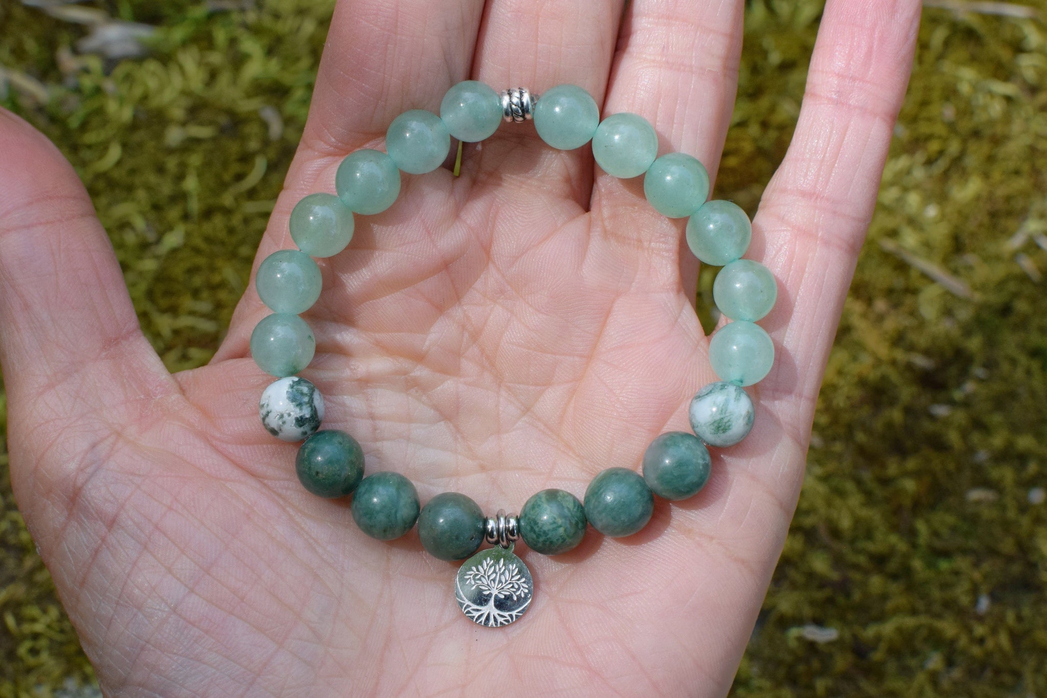 Bracelet d’intention - Vert profond (Budstone, agate arbre & aventurine verte)