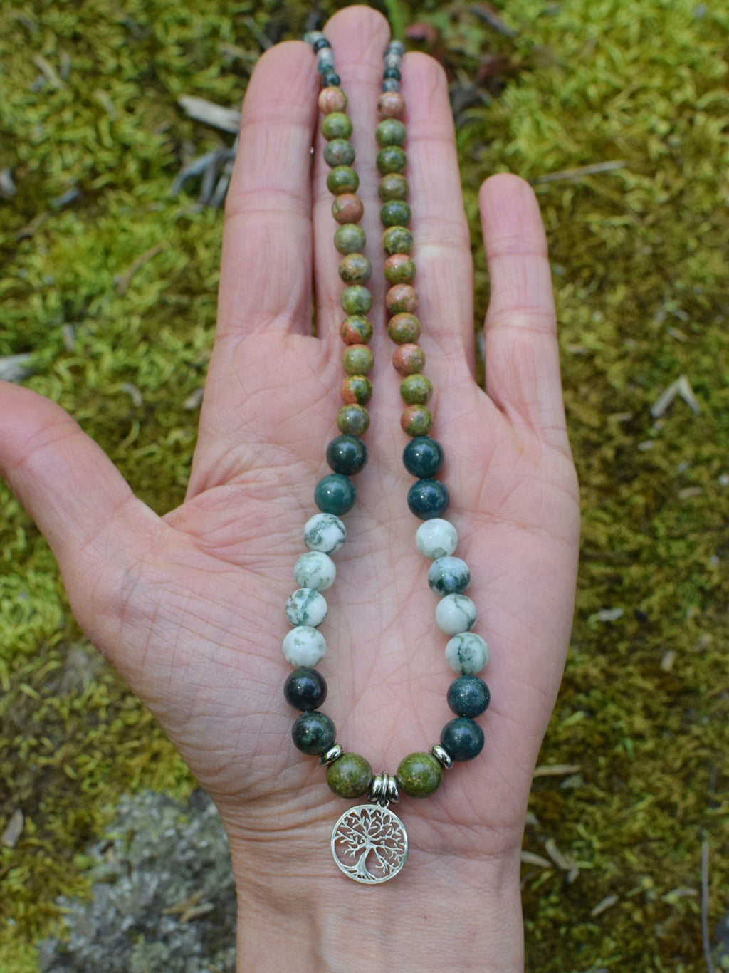 Collier d’intention - Terre d'ancrage (Unakite, agate mousse & agate arbre)