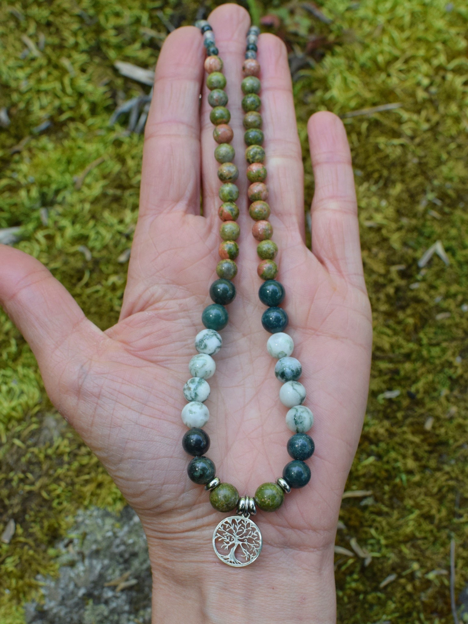 Collier d’intention - Terre d'ancrage (Unakite, agate mousse & agate arbre)