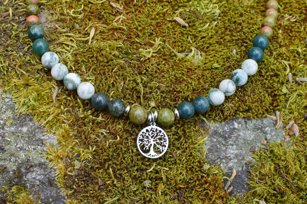 Collier d’intention - Terre d'ancrage (Unakite, agate mousse & agate arbre)