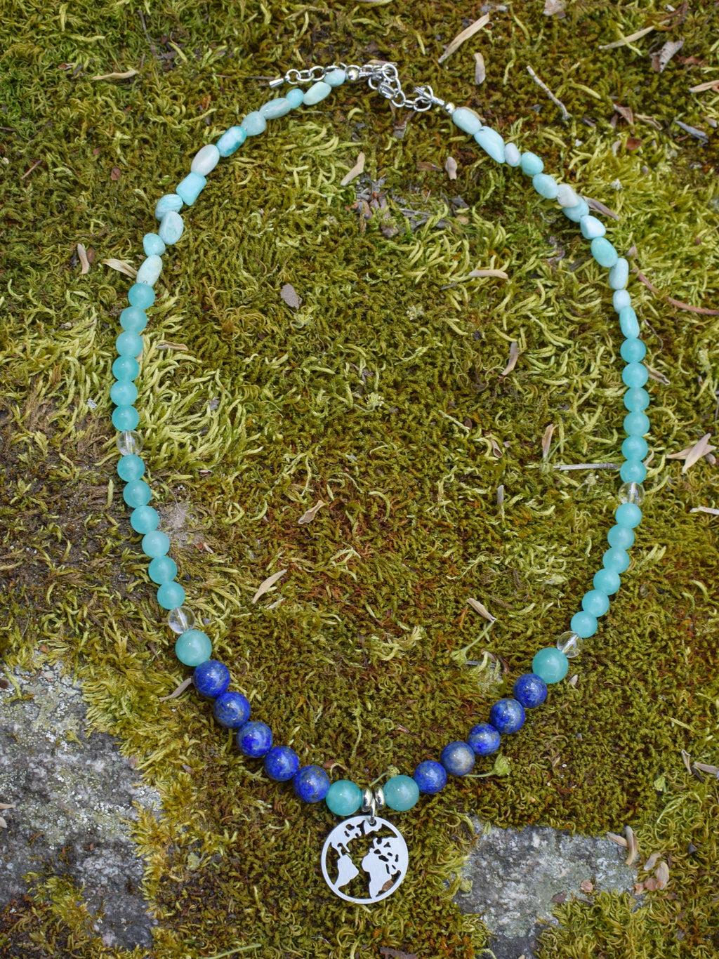 Collier d’intention - Monde intérieur (Lapis lazuli, amazonite & cristal de roche)