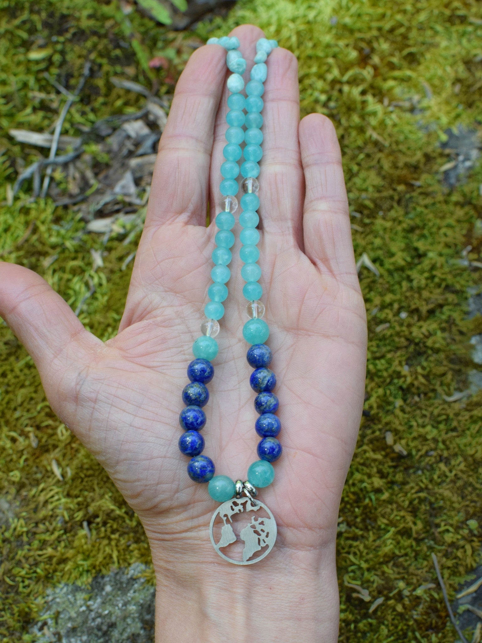 Collier d’intention - Monde intérieur (Lapis lazuli, amazonite & cristal de roche)