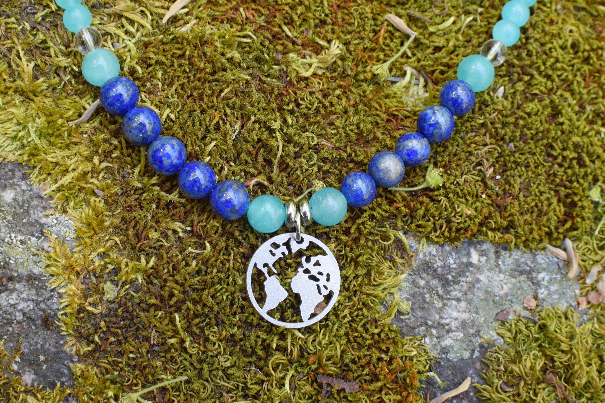 Collier d’intention - Monde intérieur (Lapis lazuli, amazonite & cristal de roche)