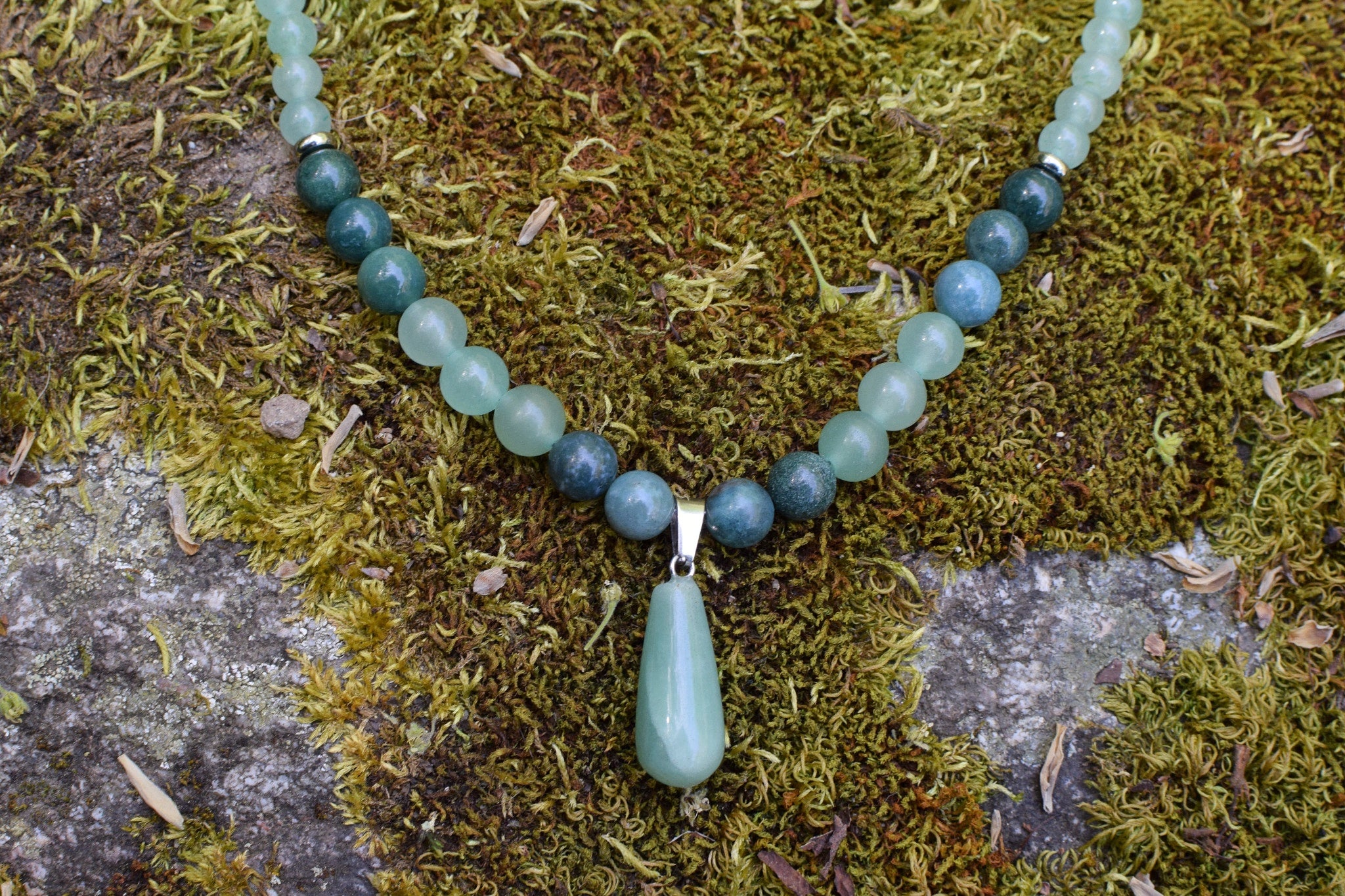 Collier d’intention - Clair sous-bois (Agate mousse & aventurine verte)