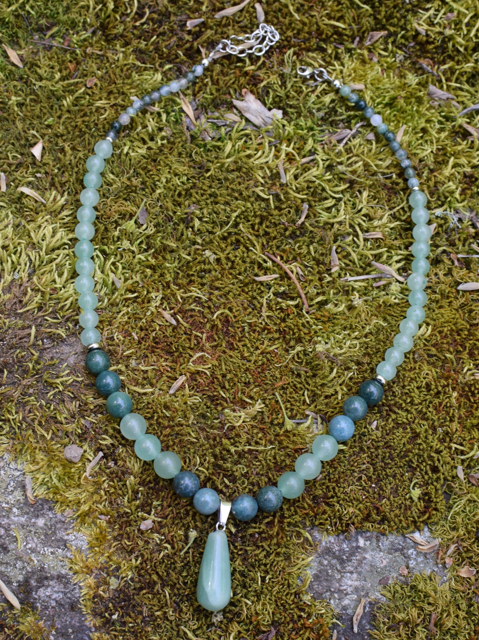 Collier d’intention - Clair sous-bois (Agate mousse & aventurine verte)