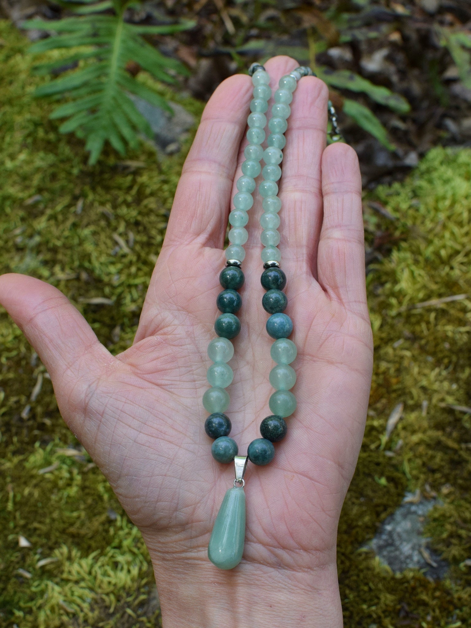 Collier d’intention - Clair sous-bois (Agate mousse & aventurine verte)