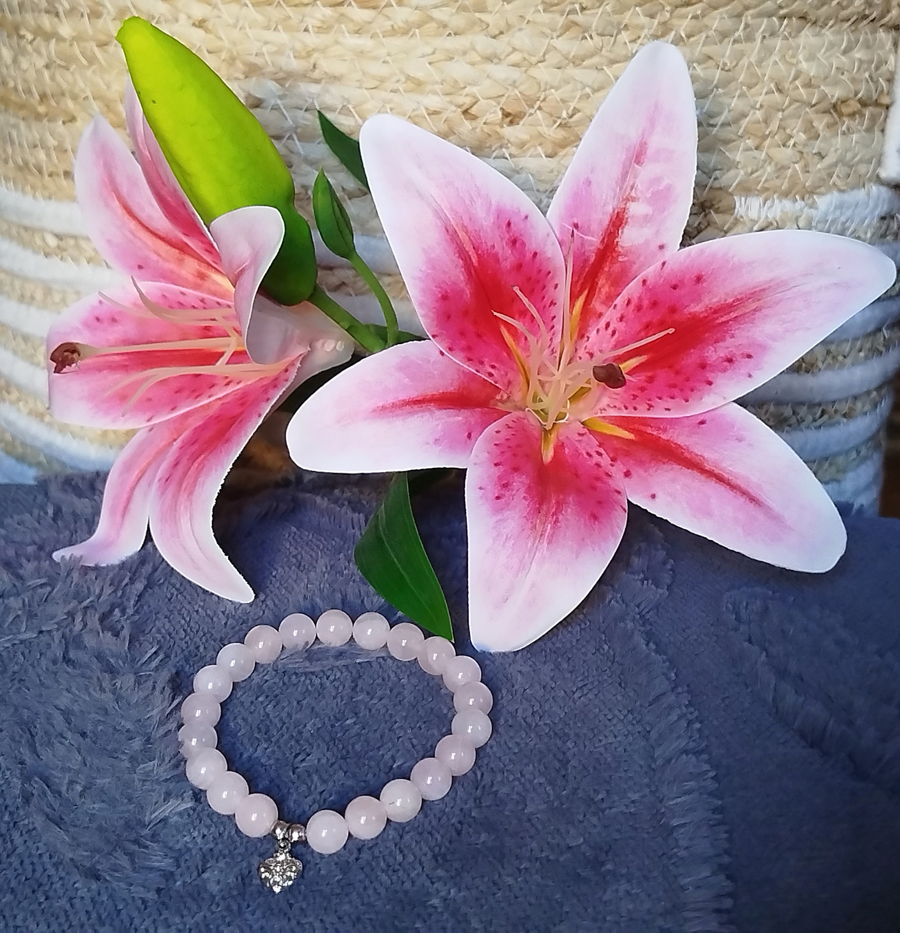 Bracelet d'intention - Cœur soyeux (Quartz rose)