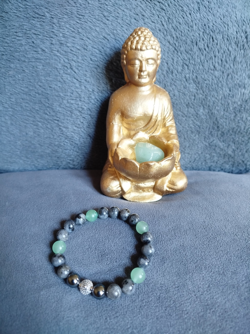 Bracelet d'intention - Force silencieuse (Larvikite, hématite & aventurine verte)