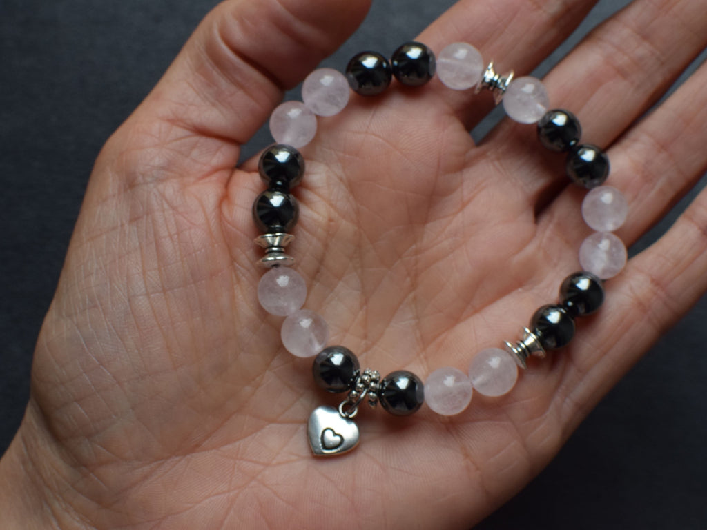 Bracelet d'intention - Lien sincère (Quartz rose & hématite)