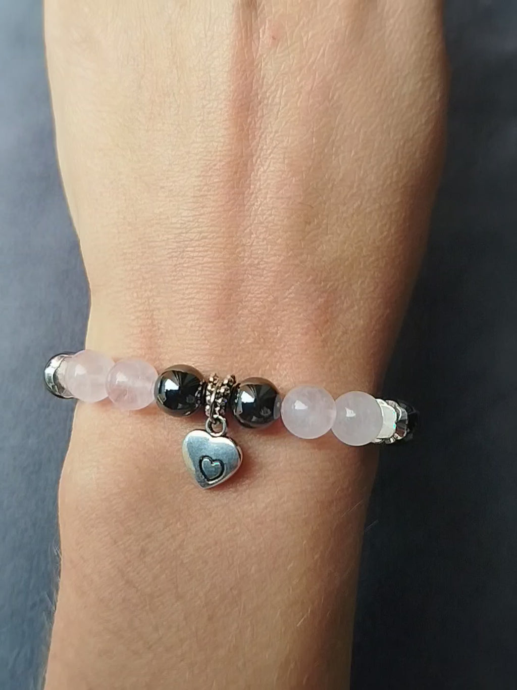 Bracelet d'intention - Lien sincère (Quartz rose & hématite)
