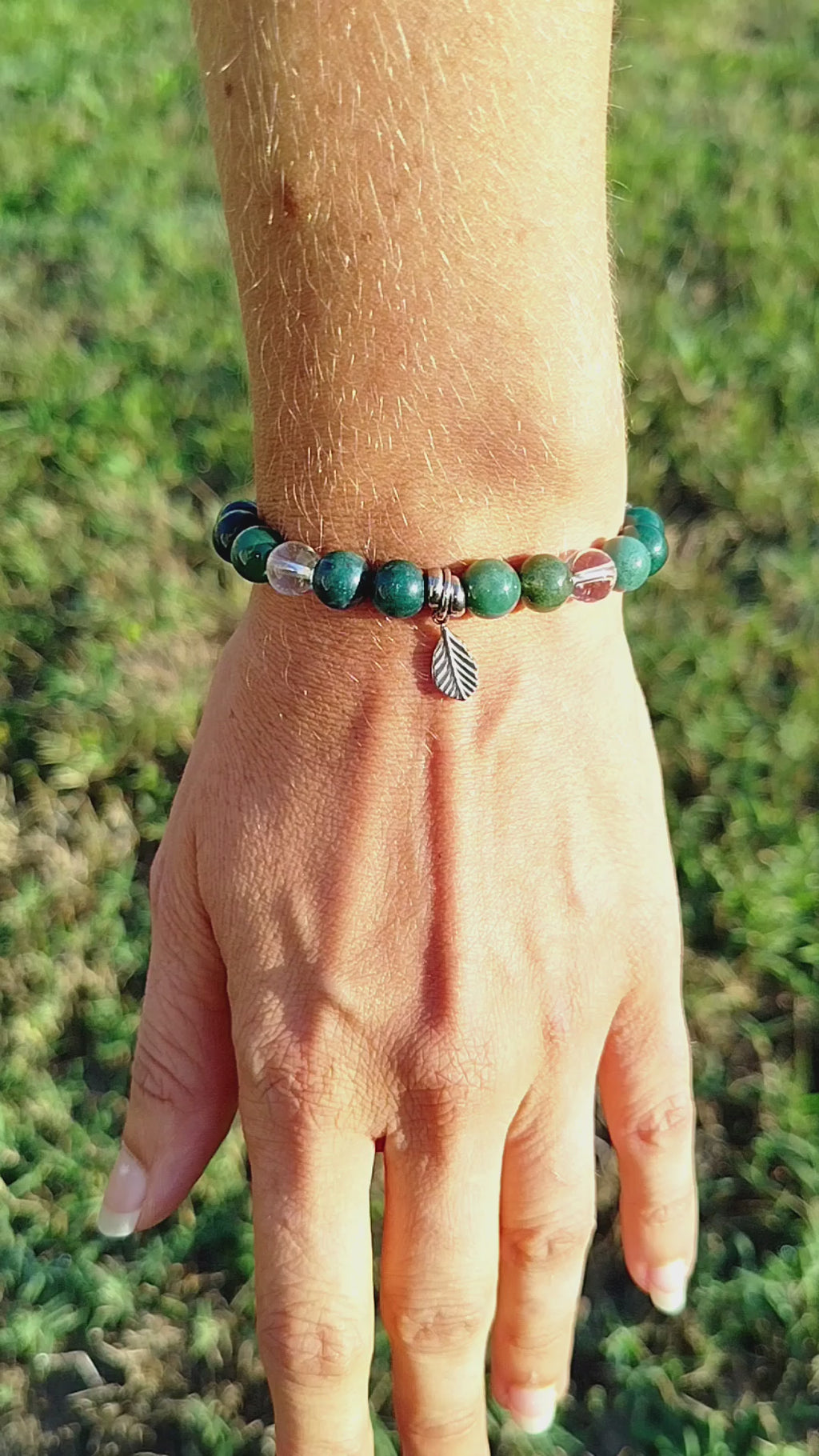 Bracelet d’intention - Reflet des feuillages (Agate mousse et cristal de roche)