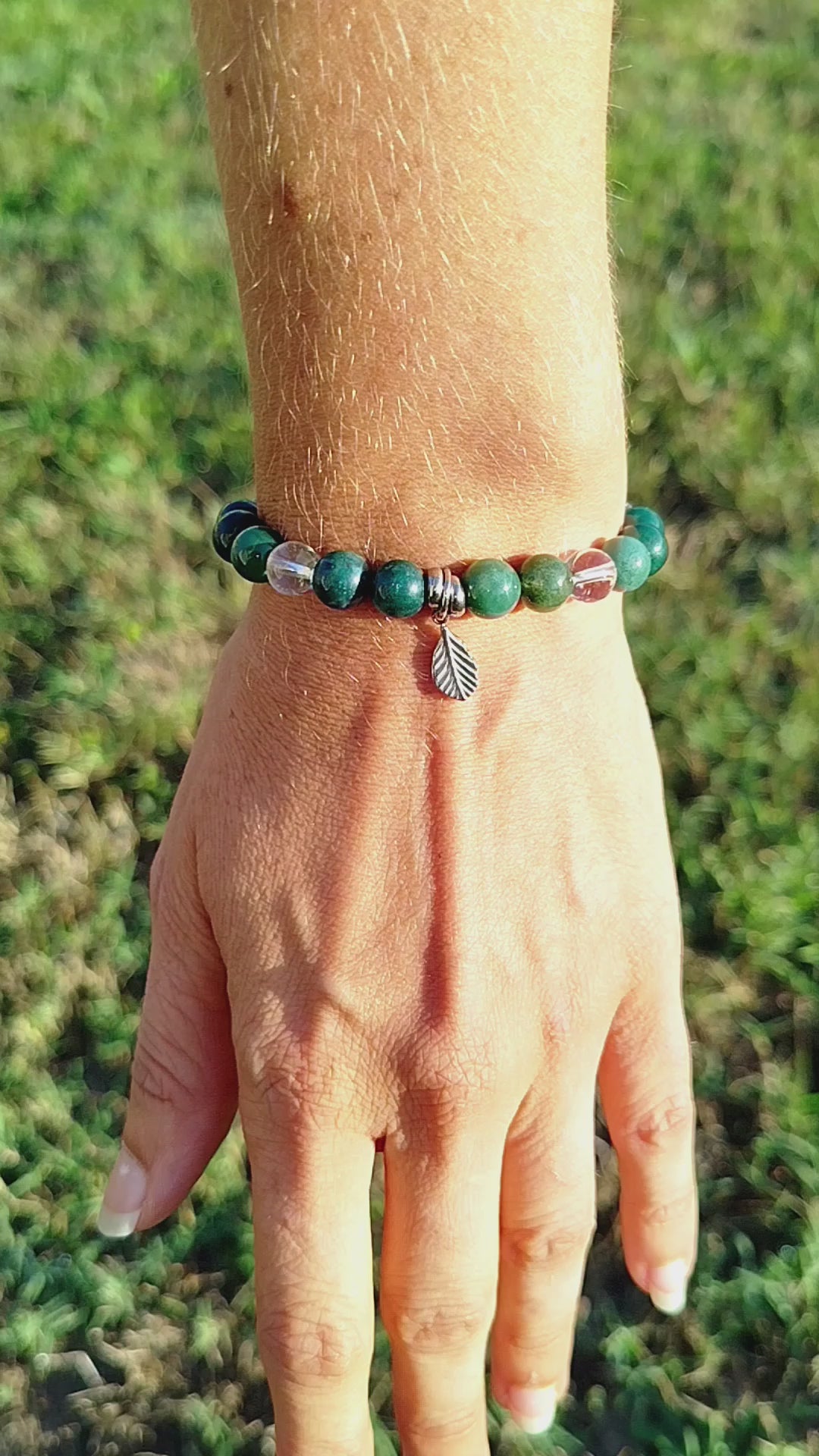 Bracelet d’intention - Reflet des feuillages (Agate mousse et cristal de roche)