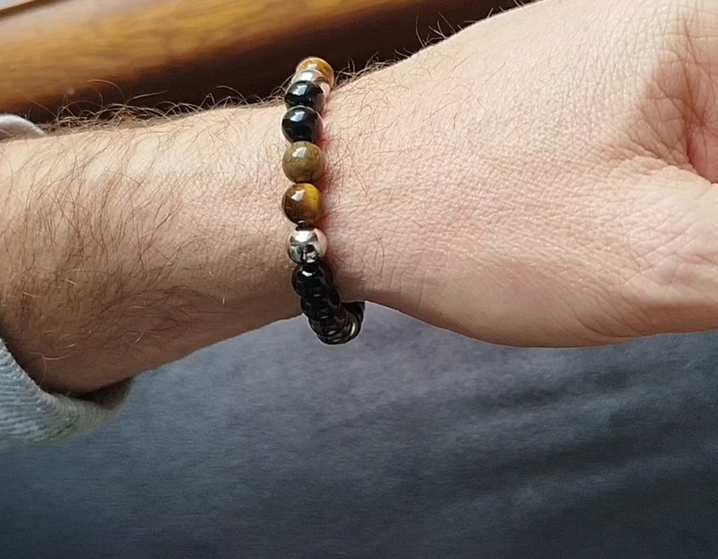 Bracelet d'intention - Force solaire (Œil de tigre & onyx noire)