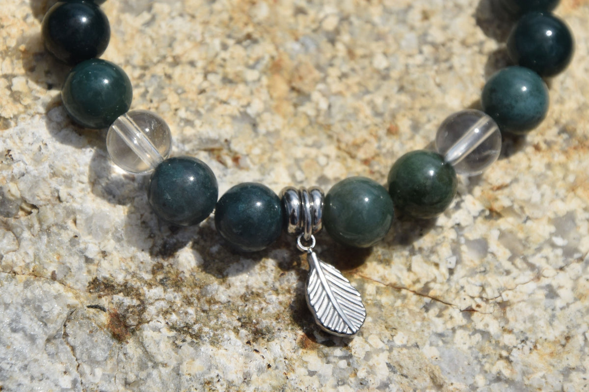 Bracelet d’intention - Reflet des feuillages (Agate mousse et cristal de roche)