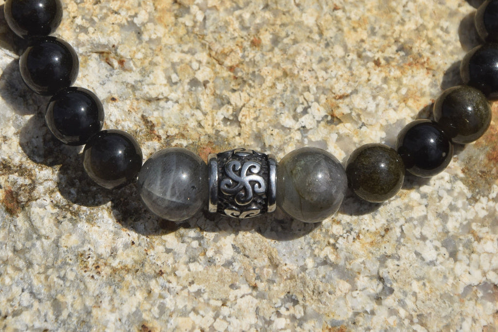 Bracelet d'intention – Soleil des cimes  (Obsidienne dorée et labradorite)
