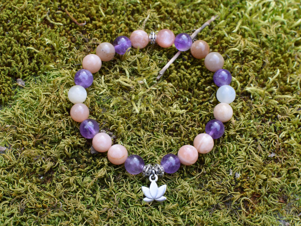 Bracelet d'intention - Eclosion Lunaire (Améthyste & Pierre de Lune)
