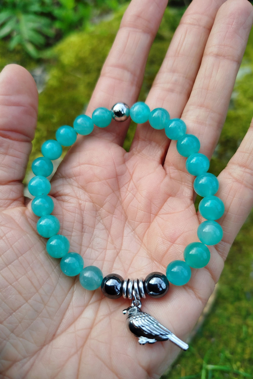 Bracelet d'intention - Ailes Ancrées (Amazonite & Hématite)